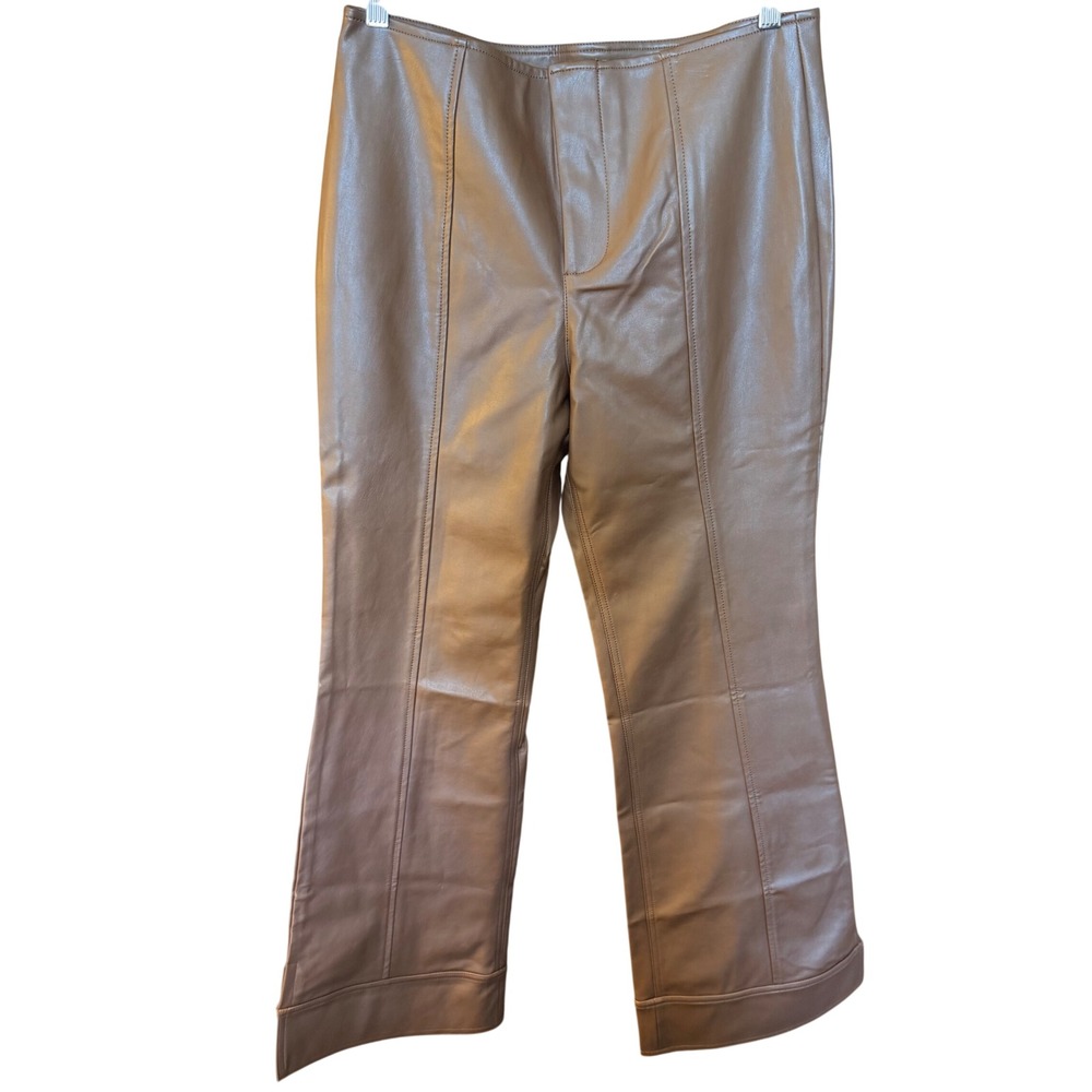 NEW $98 Free People Women 10 31x31 Brown Vegan Leather Flare Pants Potting Soil